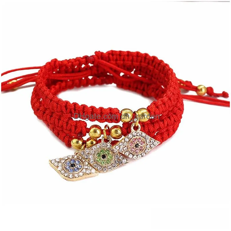 Chain 2021 Hanmade Fatima Hand Evil Blue Eye Pendants Woven Red String Chain Bracelet For Women Fashion Lucky Gold Plated B Dhgarden Dhh8C