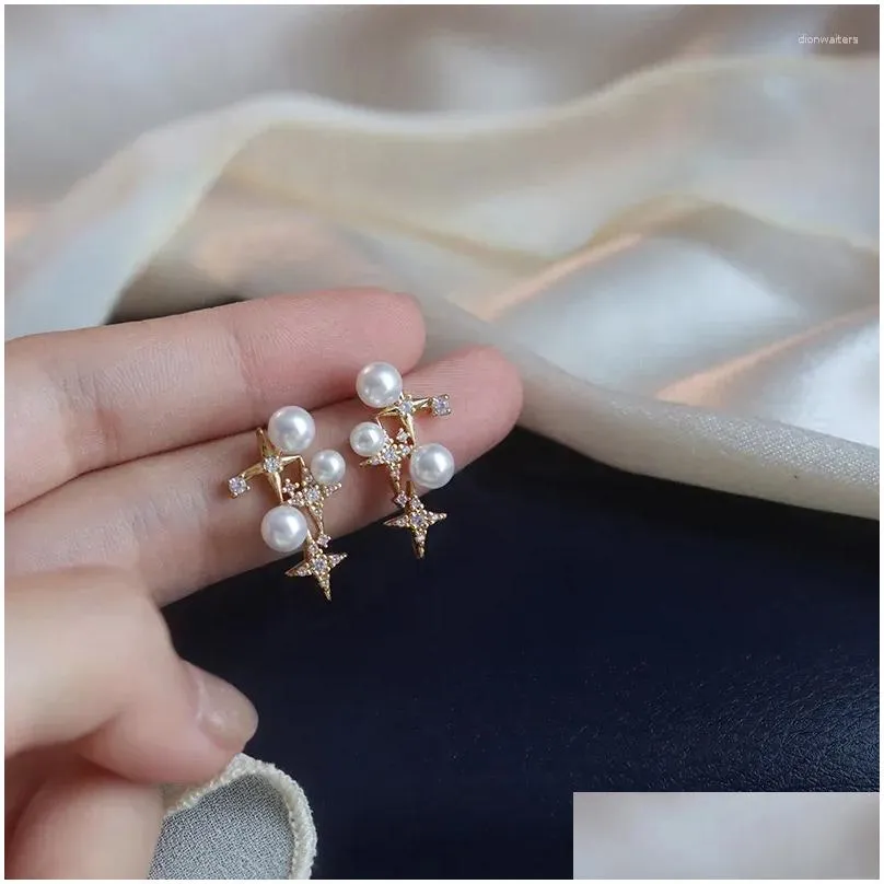 stud earrings north of the starlight french retro pearl female summer six-pointed star forest super fairy cold wind bead