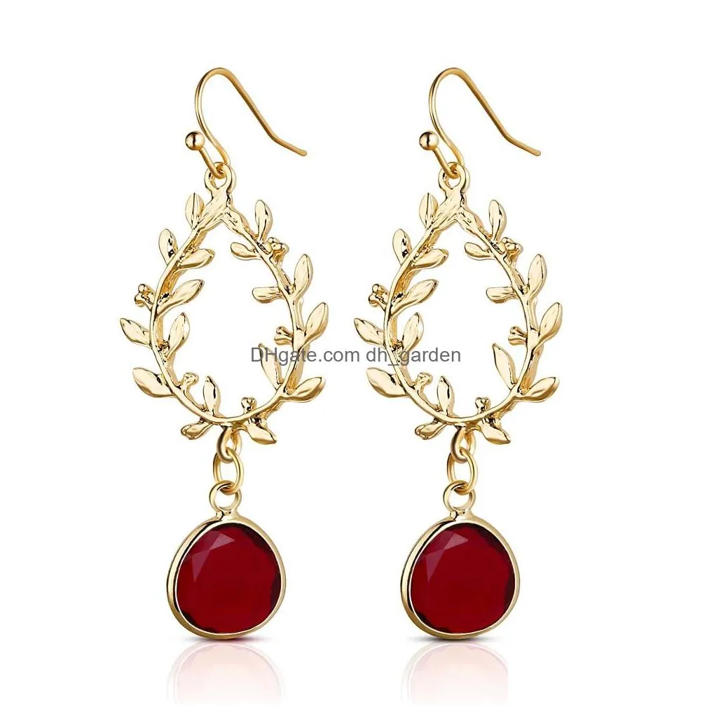 Hoop & Huggie New Elegant Gold Olive Branches Leaf Crystal Dangle Earring For Women Fashion Plating Drop Wedding Valentines Dhgarden Dhjku