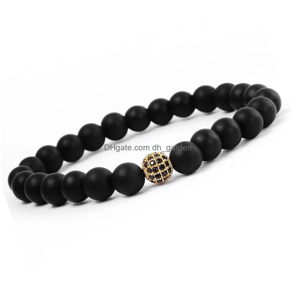 Beaded Fashion Natural Stone Black Matte Beaded Strands Bracelet For Women Men Healing Ncing 8Mm Beads Micro Zircon Pave Be Dhgarden Dh4Av