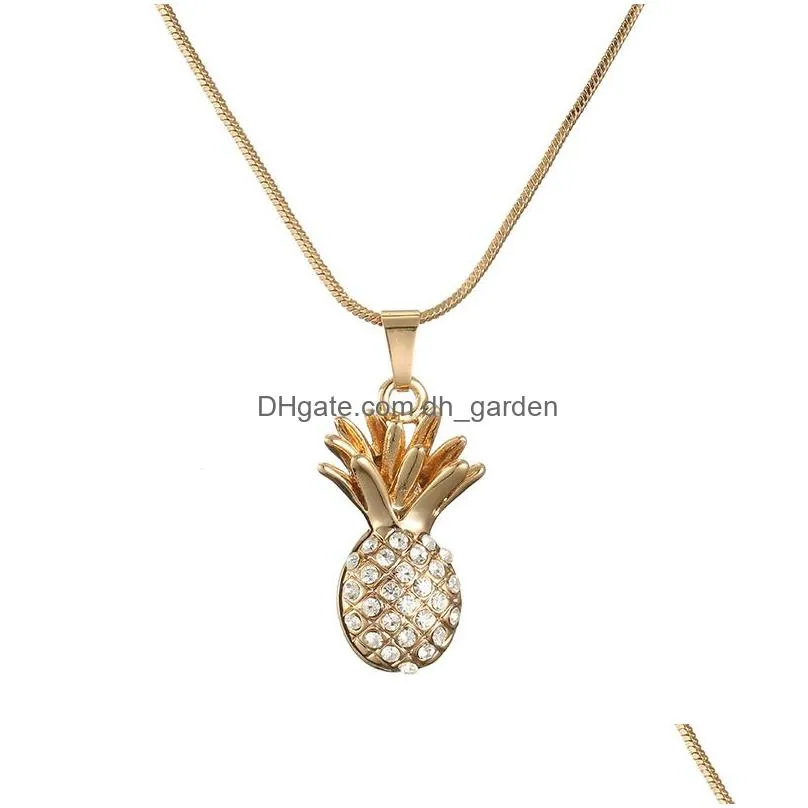 Pendant Necklaces New Gold Sier Color Fruit Pineapple Choker Necklace Pendant Crystal Rhinestone Women Chain Statement Jewel Dhgarden Dhlh5