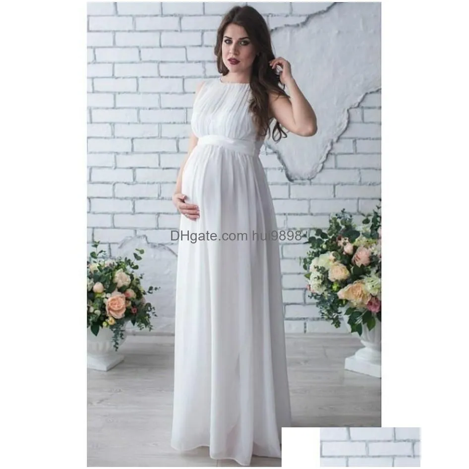 maternity dresses round neck sleeveless long women plus size white blue dress po shooting pregnant pure color tunic