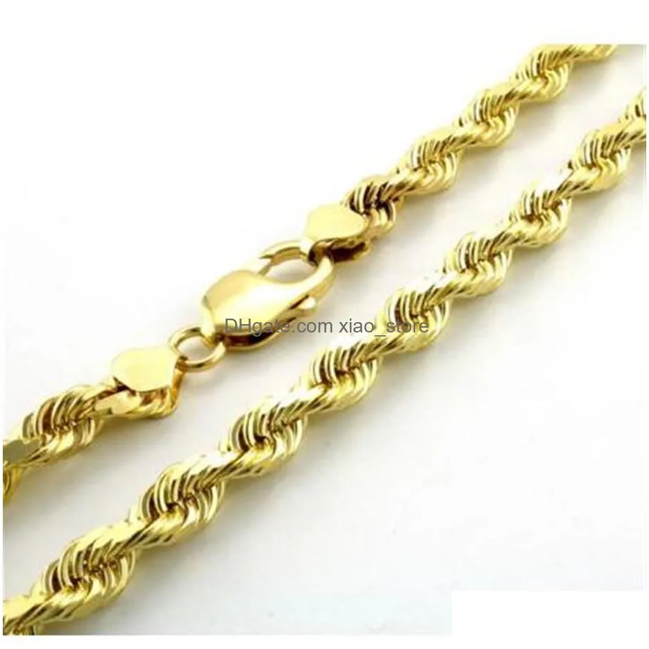 10k yellow gold plated thick 7mm diamond cut rope chain link necklace men 24 275c3975580