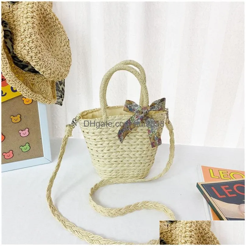 sweet princess accessories childrens messenger purse girls fashion korean grass woven bag wholesale cute little pocket gift