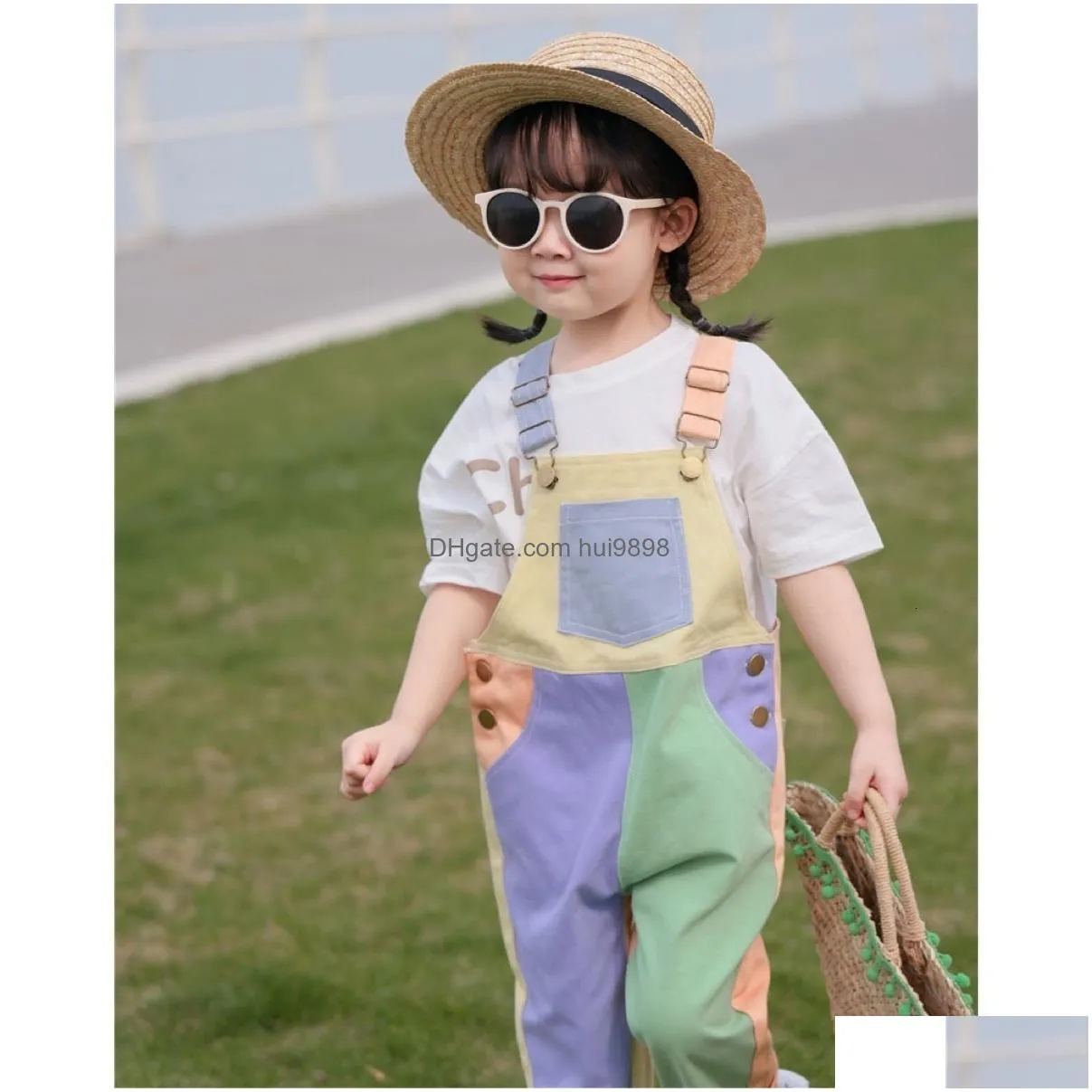 overalls 6604c children clothes brother sister clothes 2023 summer color matching boys strap pant cotton girls strap skirt overskirt