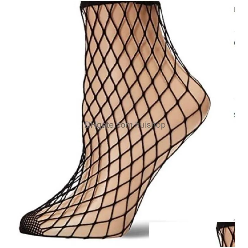 fishnet anklet socks fashion womens big net mesh striped crew cuff ankle short stockings black white