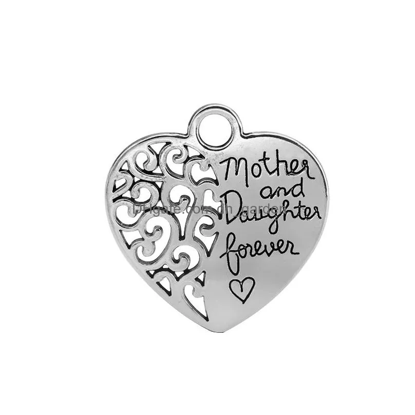 Charms Hollow 20Pcs Lot Mother Daughter Charm Letter Heart Pendant For Diy Jewelry Making New Drop Delivery Jewelry Jewelry Dhgarden Dhejb