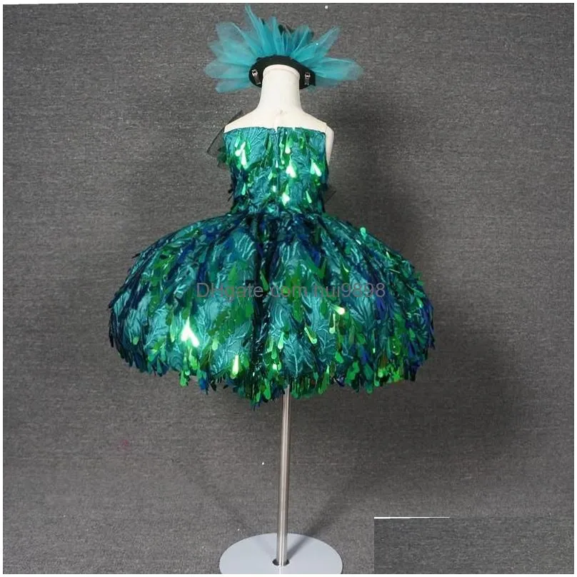 girls dresses green sequin flowers girl ball gowns luxury kid girls birthday pageant custom madegirls