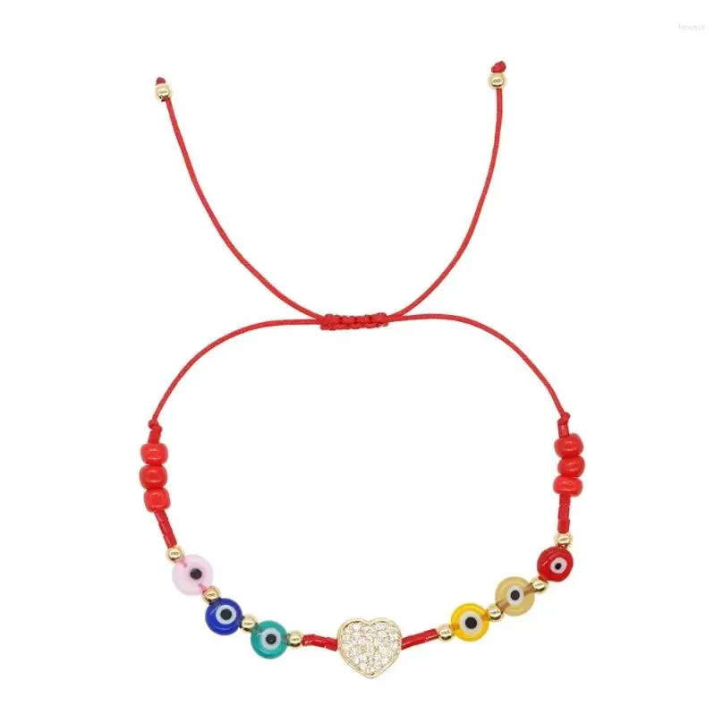 link bracelets fashionable european and american style mixed color glass eyes with love red rope women`s weaving bracelet friend gift