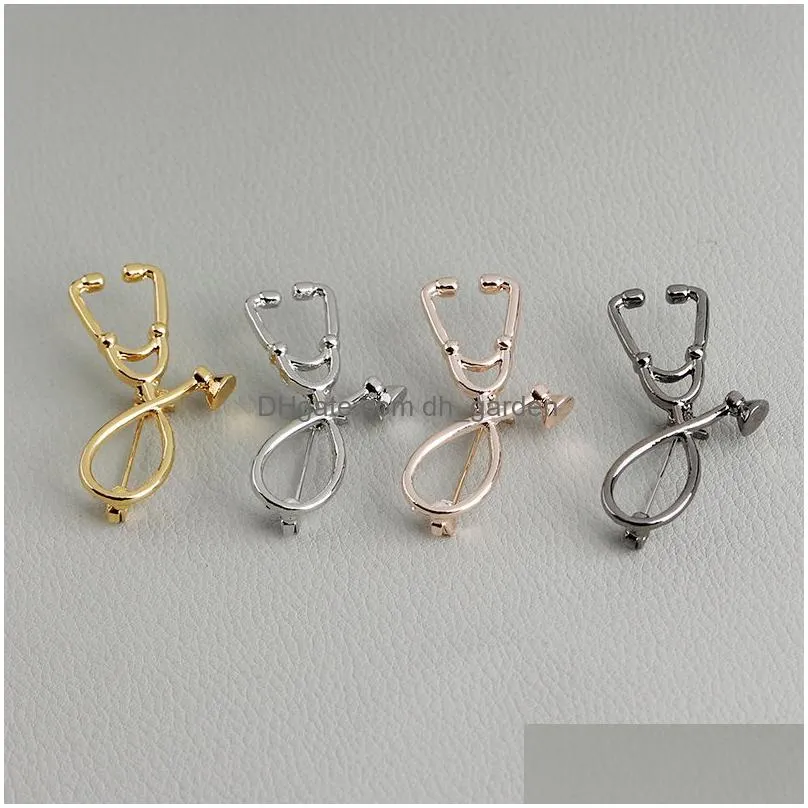 Pins, Brooches Wholesale Medical Jewelry Doctor Nurse Stethoscope Brooch Pins Plating Alloy Button Jackets Collar Badge Gra Dhgarden Dhamr