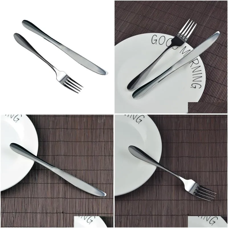 Dinnerware Sets Stainless Steel Steak Fork Thickened Dessert Knife And Western Tableware Set Two Drop Delivery Home Garden Kitchen, Di Otnrb
