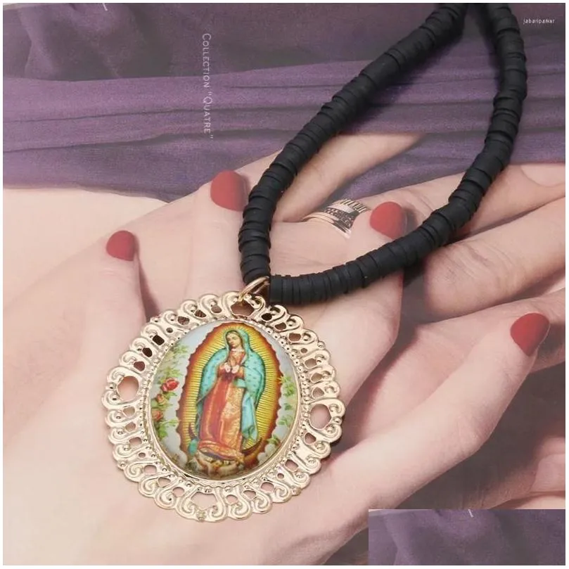 choker black soft clay jesus mary bohemian fluorescent short chain for women nationality stainless steel jewelry