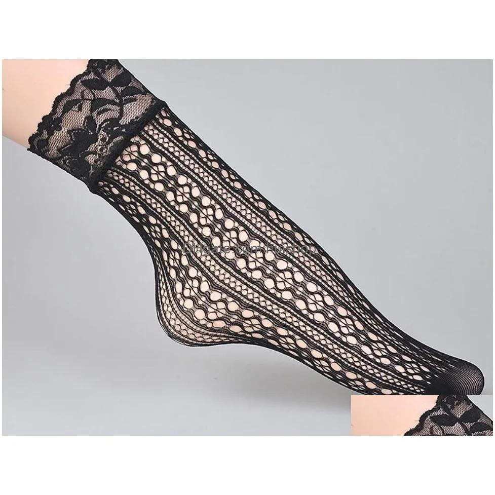 lace fishnet ankle socks elastic high dress hollow out mesh net socks tights women summer sexy wearing black