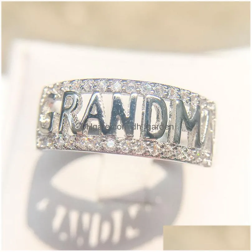 Cluster Rings Fashion European Sier Rose Gold Letter Grandma Rings For Women Female High Quality Zircon Ring Love Famity Je Dhgarden Dhtuz