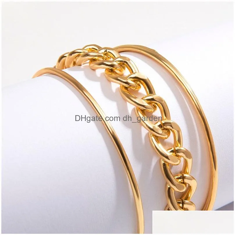 Bangle Punk Style Sier Gold Chain Wire Bangle Bracelet Set For Women Simple Metal Fashion Jewelry Gift Drop Delivery Jewelry Dhgarden Dhocy