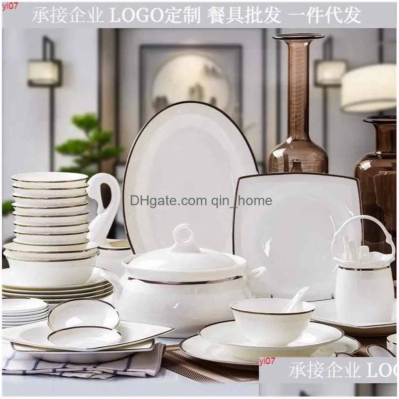 high grade jingdezhen bone china 58 head tableware set bowl plate household chinese dish gift porcelainhigh quatity