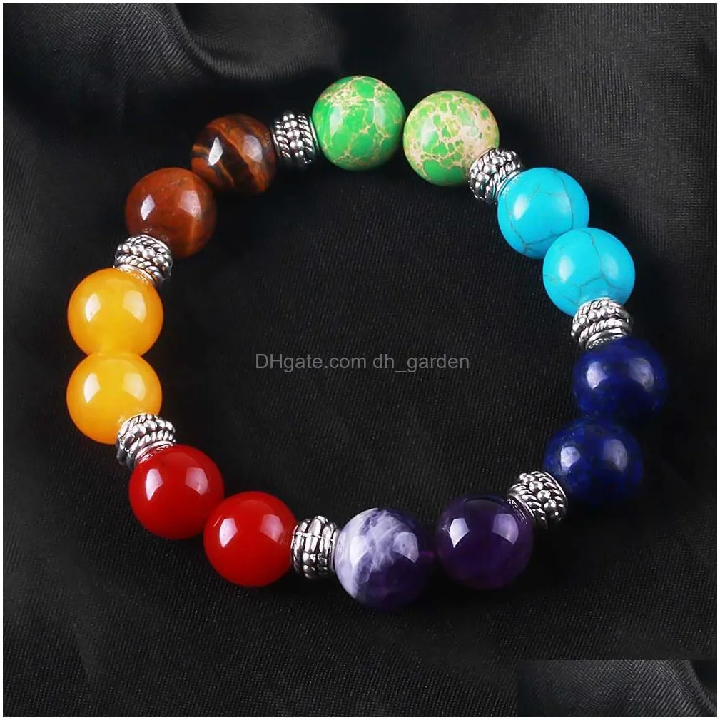 Beaded Handmade 12Mm 7 Chakra Healing Nce Beads Bracelet For Women Men Elastic Yoga Fashion Jewelry Gift Drop Delivery Jewel Dhgarden Dh6Xb