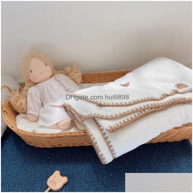 blankets ddling korean fleece baby kids blanket bear embroidery infant bedding moses basket bassinet cover stroller covers