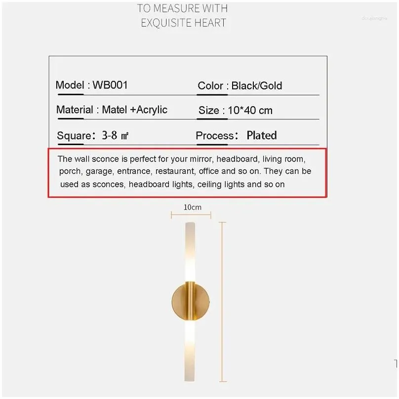 wall lamp 12w led sconces mirror with lights light fixture for bedroom aisle background modern indoor lighting acrylic ac 260v