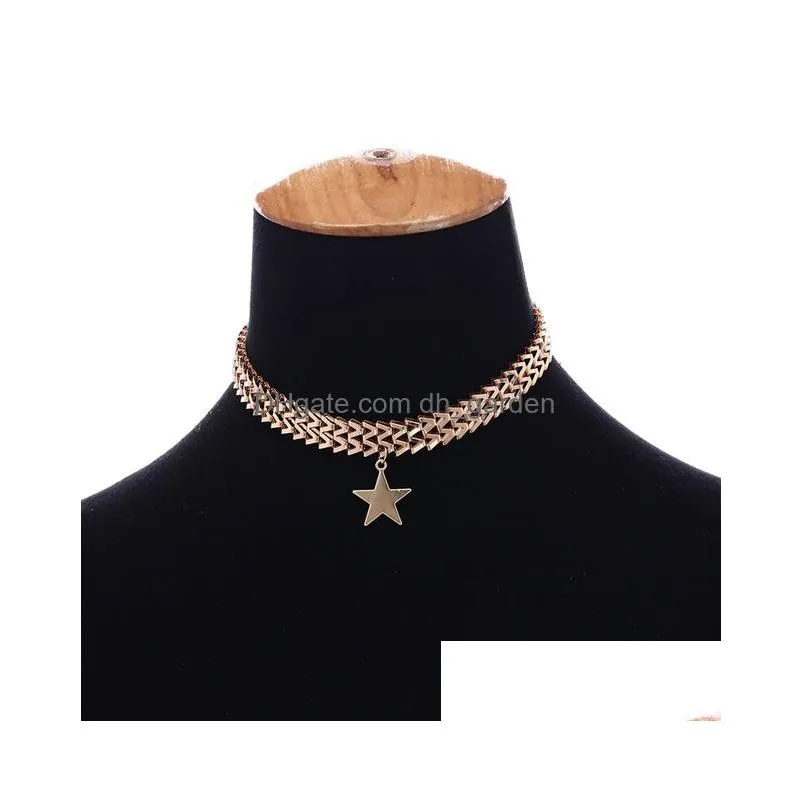 Pendant Necklaces New Trendy Punk Rock Gold Color Stars Pendant Choker Necklaces Jewelry Thick Chain Neck Collar For Women S Dhgarden Dhbiw