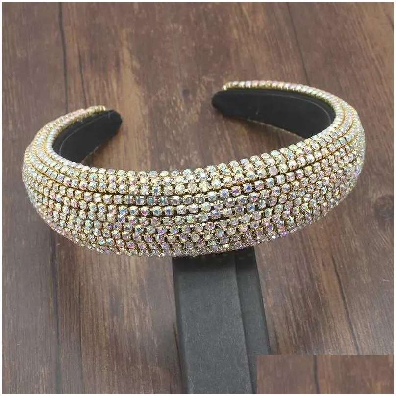 rhinestones pearl pellet heavy industry baroque sparkly big padded headbands ab crystal accessories women headband2722240