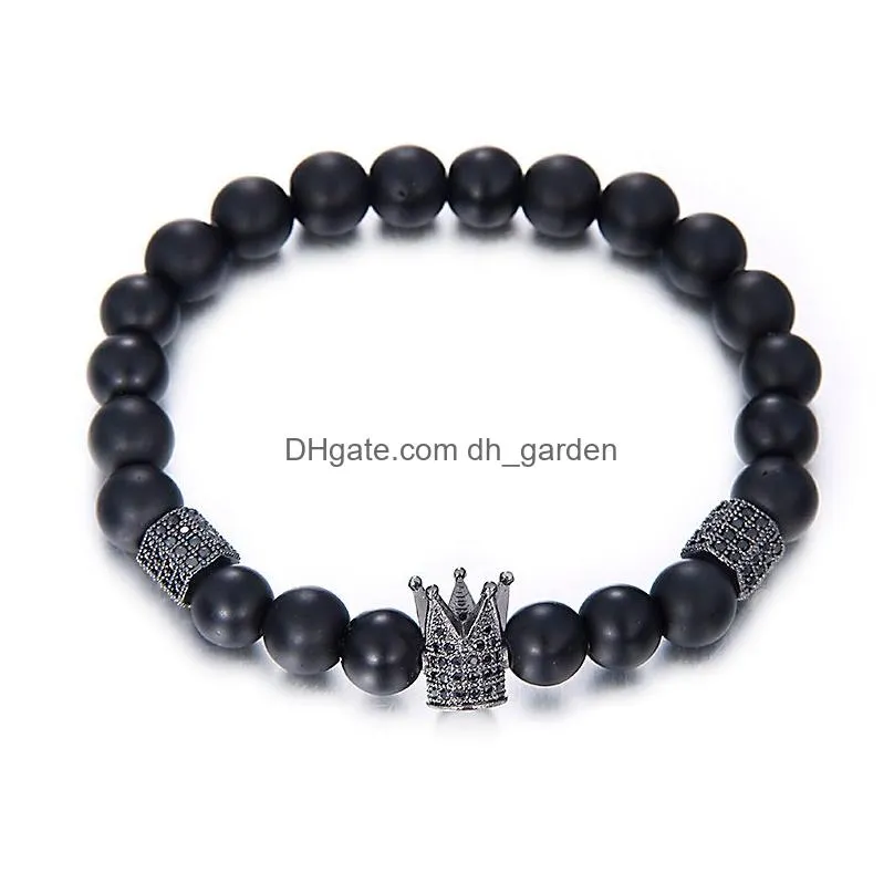 Beaded High Quality Noble Crown 8Mm Black Beads Bracelet For Women Men Natural Stone Copper Inlayed With Zircon Charm Trend Dhgarden Dhrm3