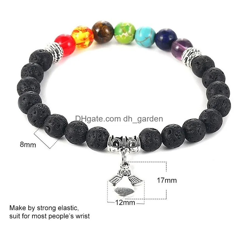 Beaded 6Mm Lava Stone Bead Bracelet For Men Women 7 Chakra Bee Heart Friendship Elephant Pendant  Oil Diffuser Yog Dhgarden Dhyfk