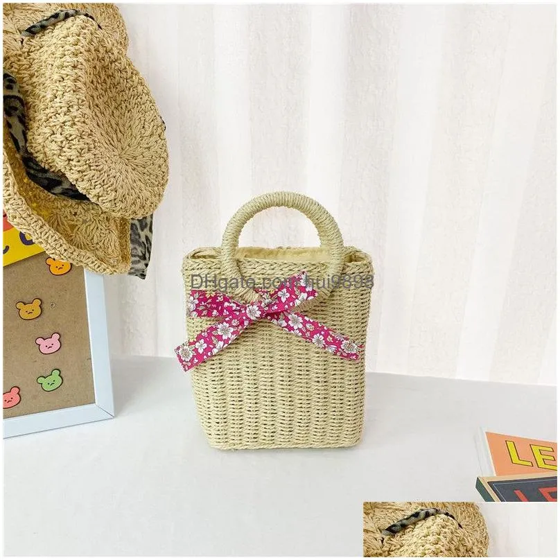 sweet princess accessories childrens messenger purse girls fashion korean grass woven bag wholesale cute little pocket gift