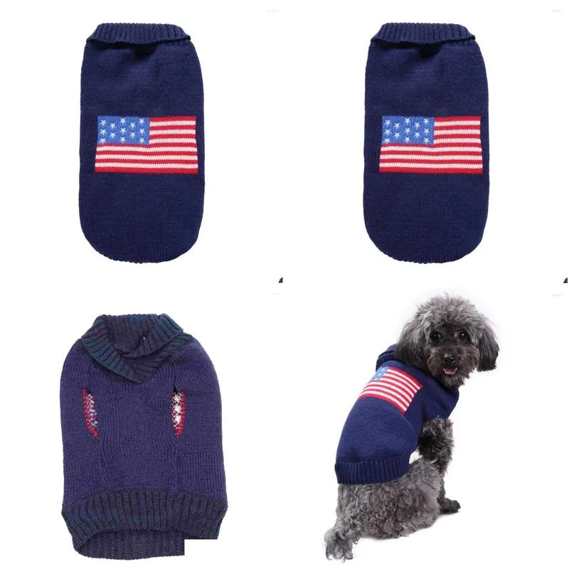 Dog Apparel American Flag Pet Costume Winter Warm Sweater Fashion Christmas Clothes For Puppy Size Xxs Drop Delivery Otgub