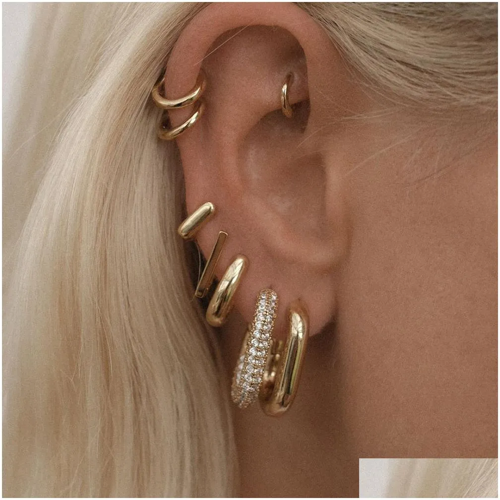 Stud 2022 Stud Fashion Cz Zircon Round Hie Hoop Earrings For Women Geometric Ear Buckle Hoops Gold Plated Stainless Steel Jewelry Dro Otiky
