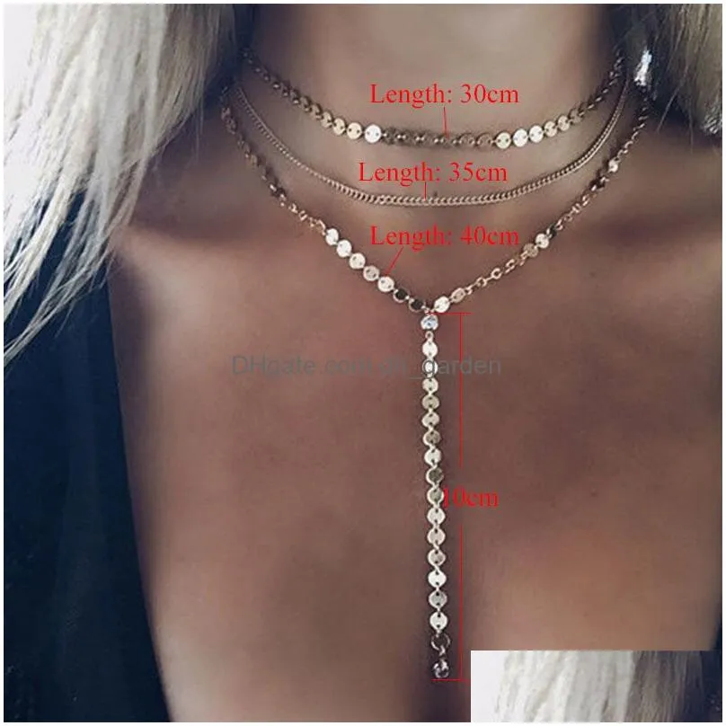 Pendant Necklaces Y Mtilayer Sequins Long Tassel Choker Necklace Accessories For Women Jewelry Layers Collar Drop Delivery J Dhgarden Dhp3V