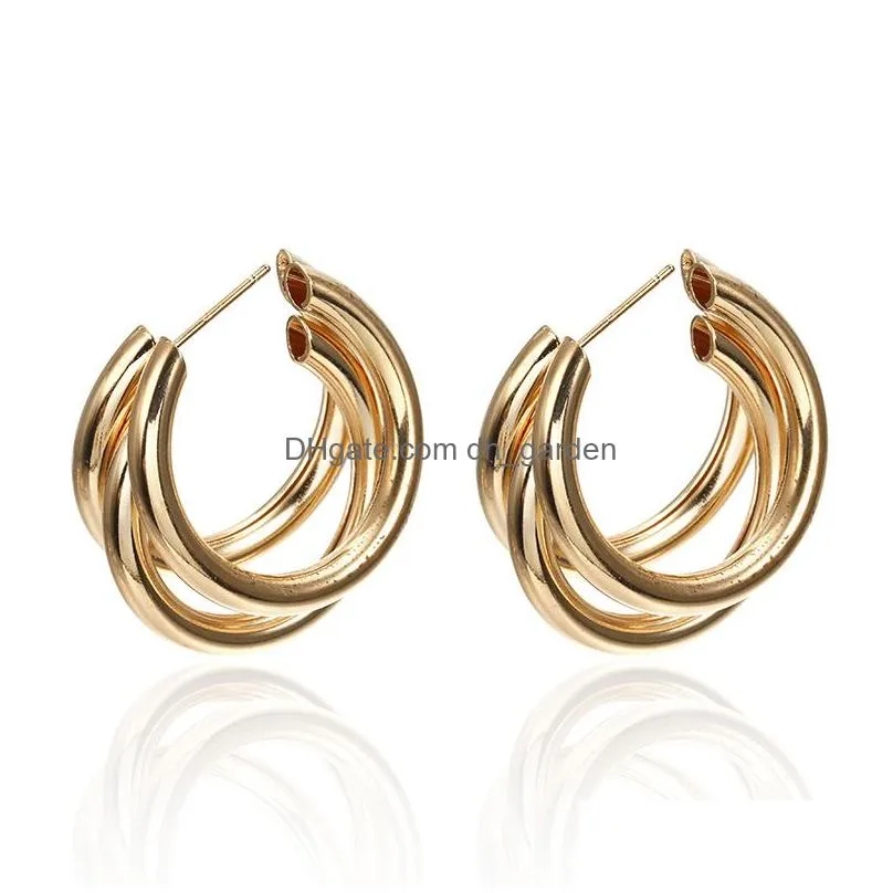 Hoop & Huggie New Fashion Simple Metal Wind Letter Round Shape Hoop Earrings For Women Sier Gold Cshape Wedding Bridal Jewe Dhgarden Dhhao