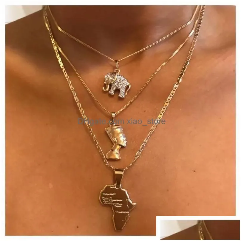 vintage fashion lucky crystal elephant pharaoh lettering necklaces for women female india map necklace jewelry gift pendant6957210