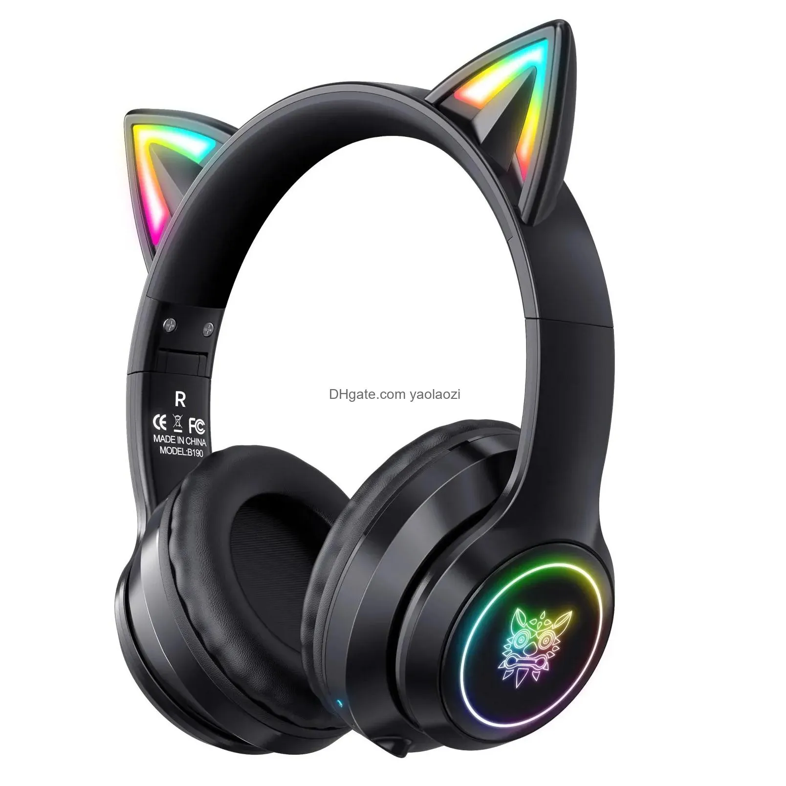 earphones onikuma b90 rgb cat ear wireless bluetooth headset for girl noise canceling headphones over ear phone earphones rgb led