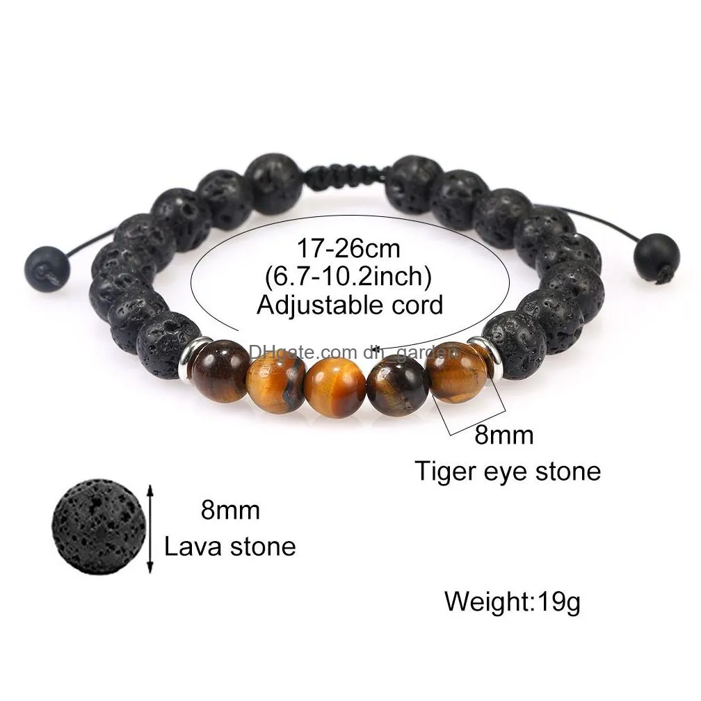 Beaded New 8Mm Lava Stone Tiger Eye Beaded Bracelet For Men Women Handmade Braided Natural Healing Nce Yoga Fashion Jewelry Dhgarden Dhozv