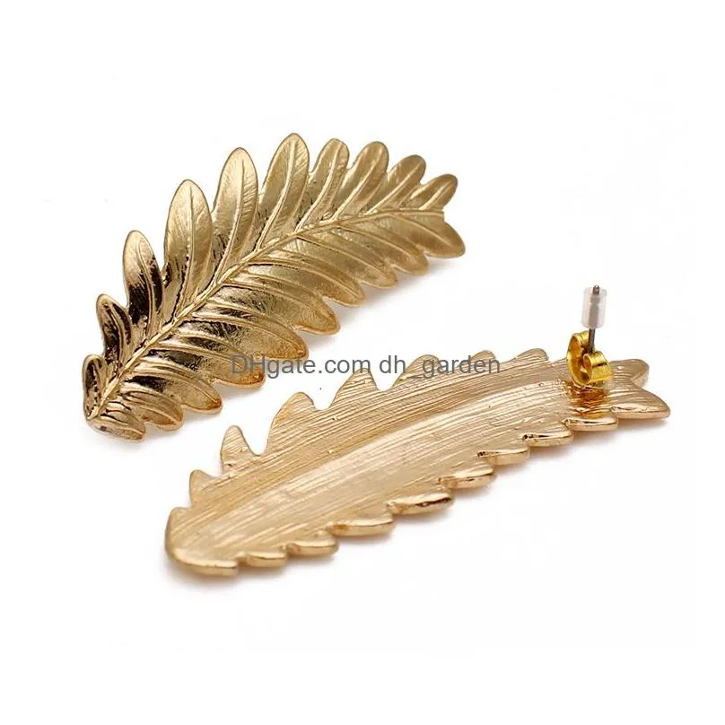 Stud Leaves Alloy Gold Plated Stud Earrings For Women Personality Design Punk Exaggerated Large Leaf Jewelry Drop Delivery J Dhgarden Dhpeu