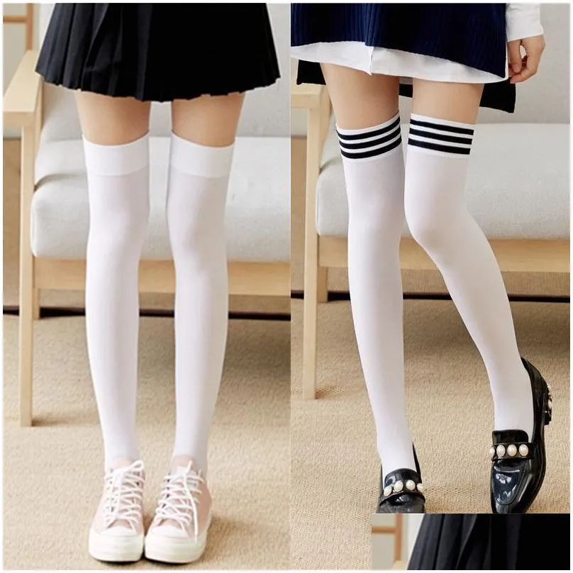 Socks & Hosiery Y Warm Black White Soild Color Long Socks Women Over Knee Thigh High Stockings Lolita Ladies Girls Hosiery Drop Deliv Otizp