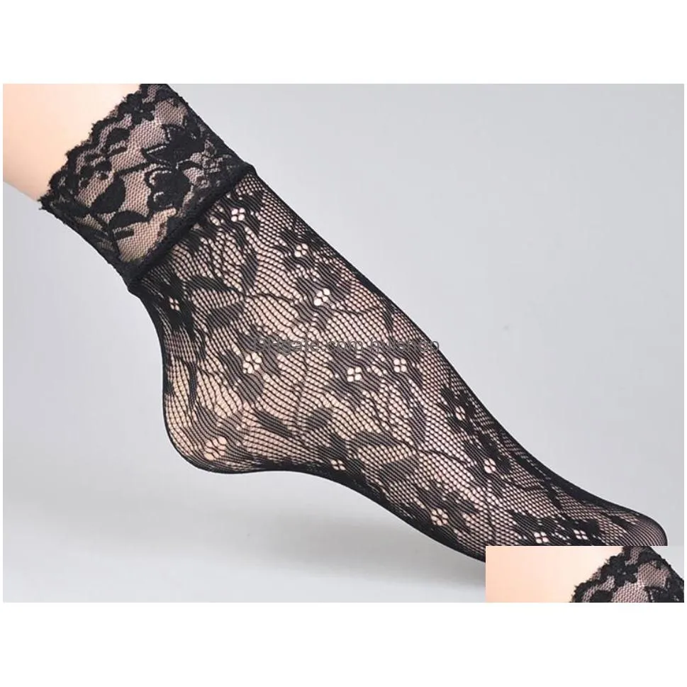 lace fishnet ankle socks elastic high dress hollow out mesh net socks tights women summer sexy wearing black