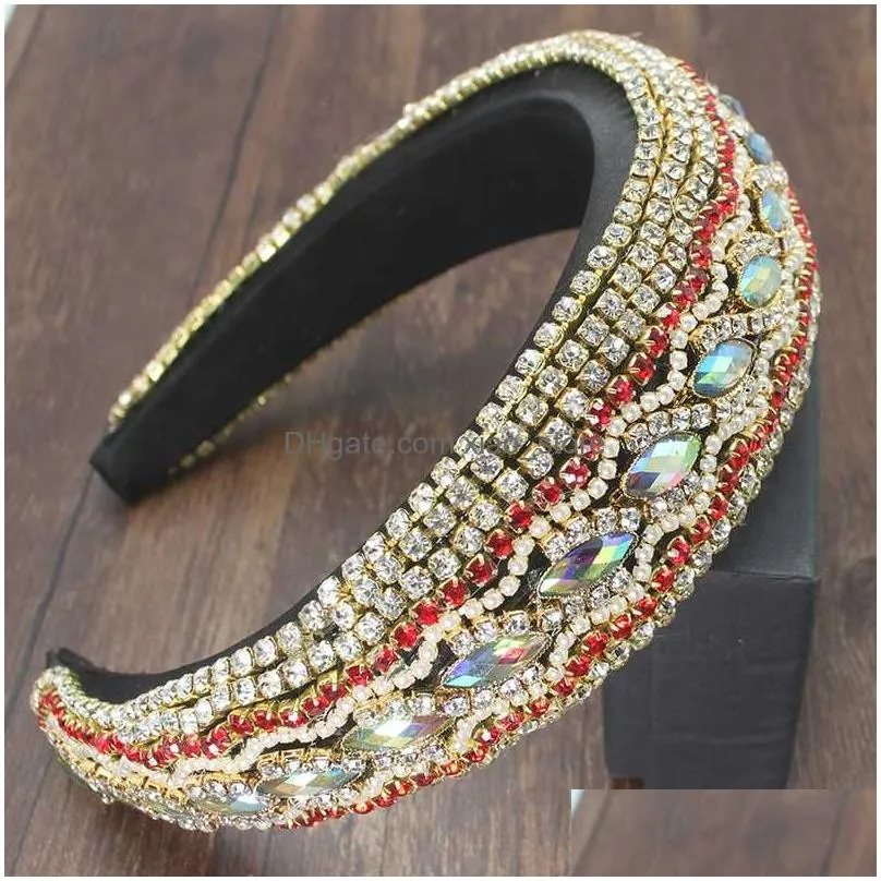 rhinestones pearl pellet heavy industry baroque sparkly big padded headbands ab crystal accessories women headband2722240