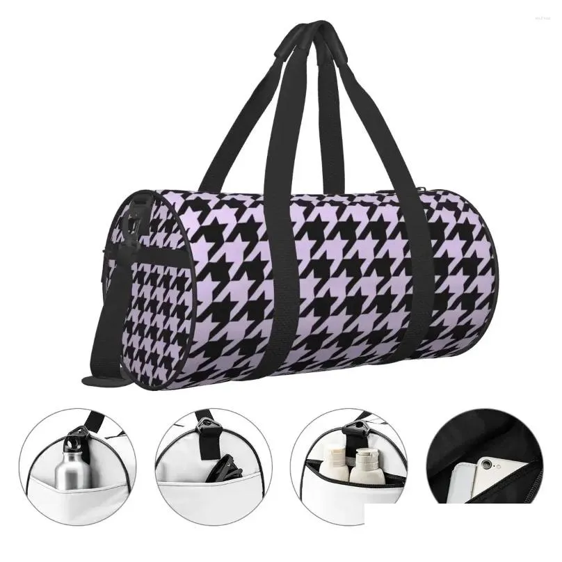 outdoor bags lavender houndstooth pattern gym bag fashion waterproof sports large travel printed handbag cute fitness for couple