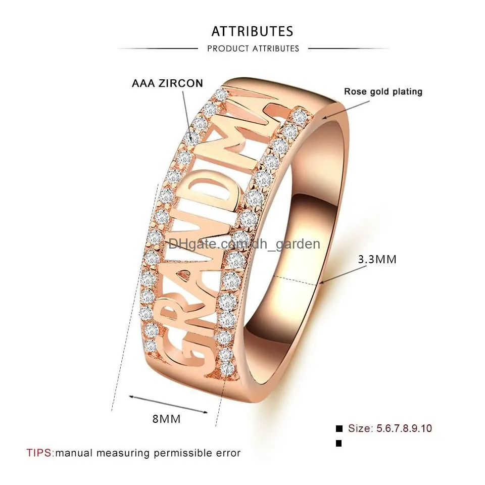 Cluster Rings Fashion European Sier Rose Gold Letter Grandma Rings For Women Female High Quality Zircon Ring Love Famity Je Dhgarden Dhtuz