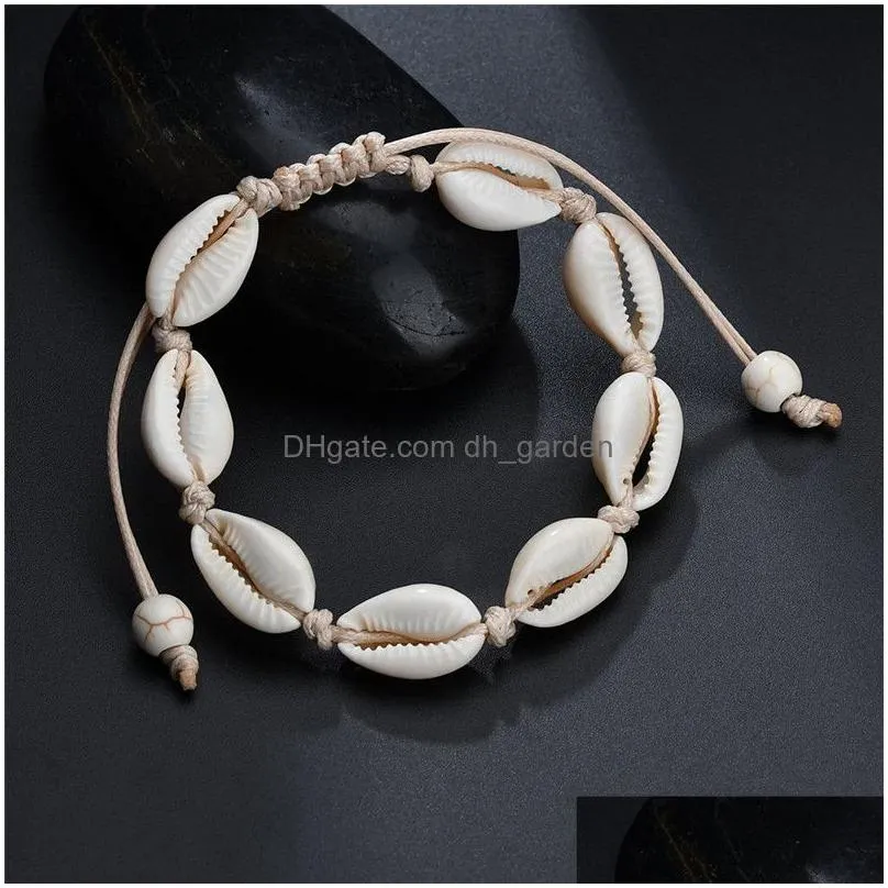 Chain Black White Boho Natural Girls Shells Charm Bracelets For Women Beach Jewelry Handmade Rope Bangles Gift Drop Deliver Dhgarden Dhm78