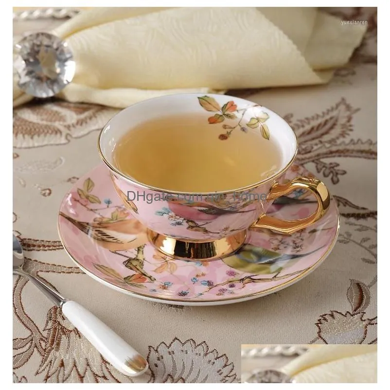 cups saucers bone china coffee cup set pink bird porcelain tea advanced ceramic pot mug sugar bowl creamer teapot milk jug teaset