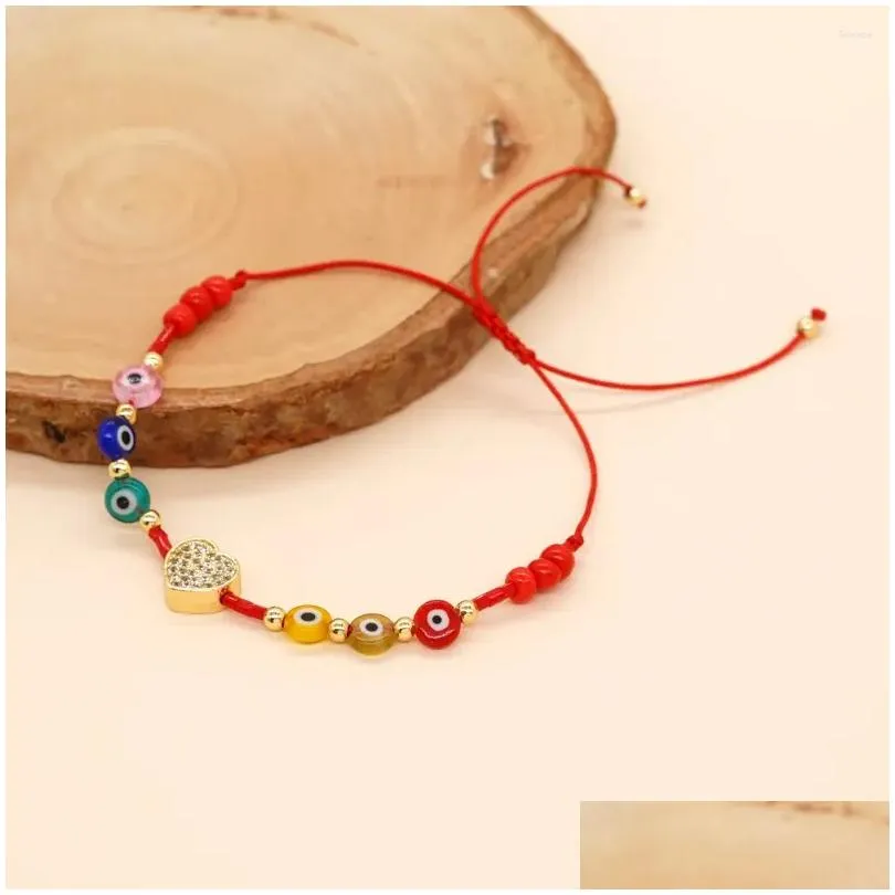 link bracelets fashionable european and american style mixed color glass eyes with love red rope women`s weaving bracelet friend gift