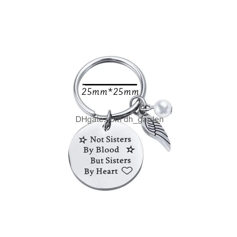 Key Rings Personalized Sister Stainless Steel Keychain Engraved Not Sisters By Blood But Heart Keyring Key Chains Pendant D Dhgarden Dhhul