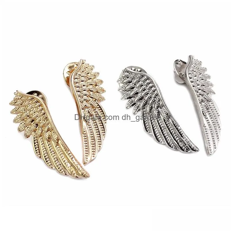 Pins, Brooches Gothic Style Angel Wings Shirt Collar Sweater Pin Brooches For Women Girls Sier Gold Color Cool Brooch Valen Dhgarden Dhtru