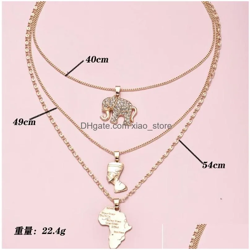 vintage fashion lucky crystal elephant pharaoh lettering necklaces for women female india map necklace jewelry gift pendant6957210