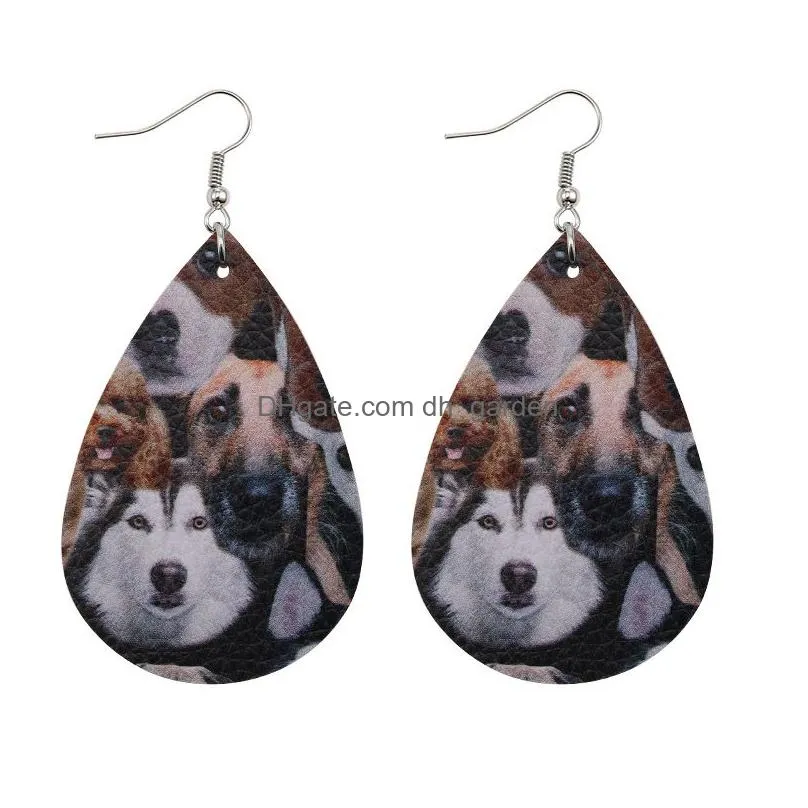 Dangle & Chandelier Design Animal Printed Leather Earring For Women Girls Boho Cat Dog Dangle Drop Earrings Oval Waterdrop Dhgarden Dhkkr