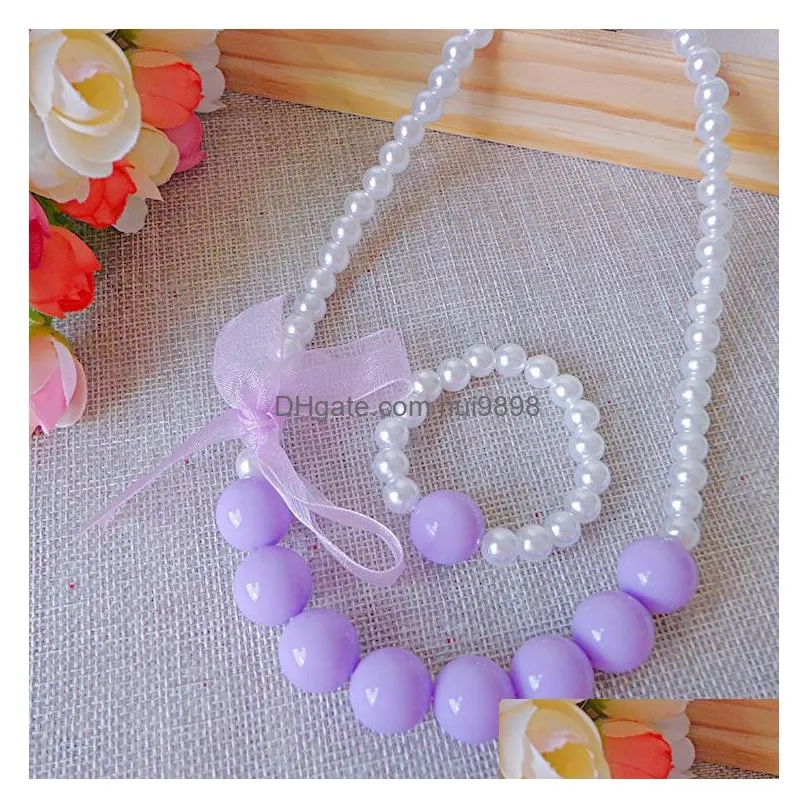 korean creative childrens necklace bracelet jewelry wholesale holiday gifts handmade beaded sweater chain gift princess girl costume ribbon bow