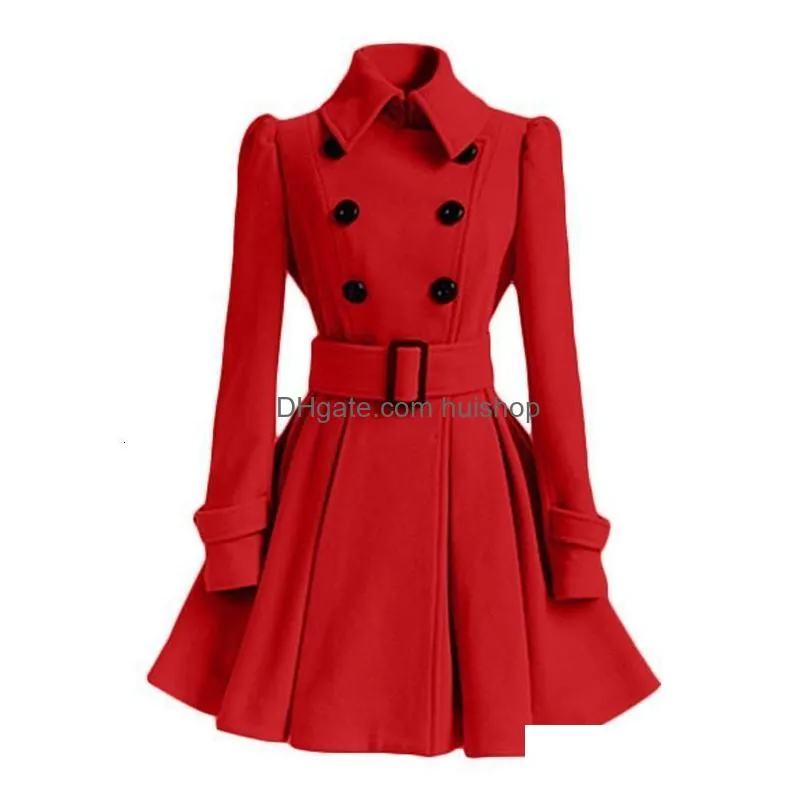 womens trench coats sxxl fashion classic winter thick coat europe belt buckle trench coats double breasted outerwear casual ladies dress coats